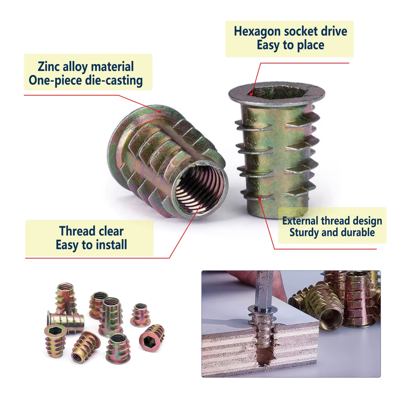 70pcs Threaded Insert Nut E-nu - Furniture Hardware Threaded Inserts recension och pris
